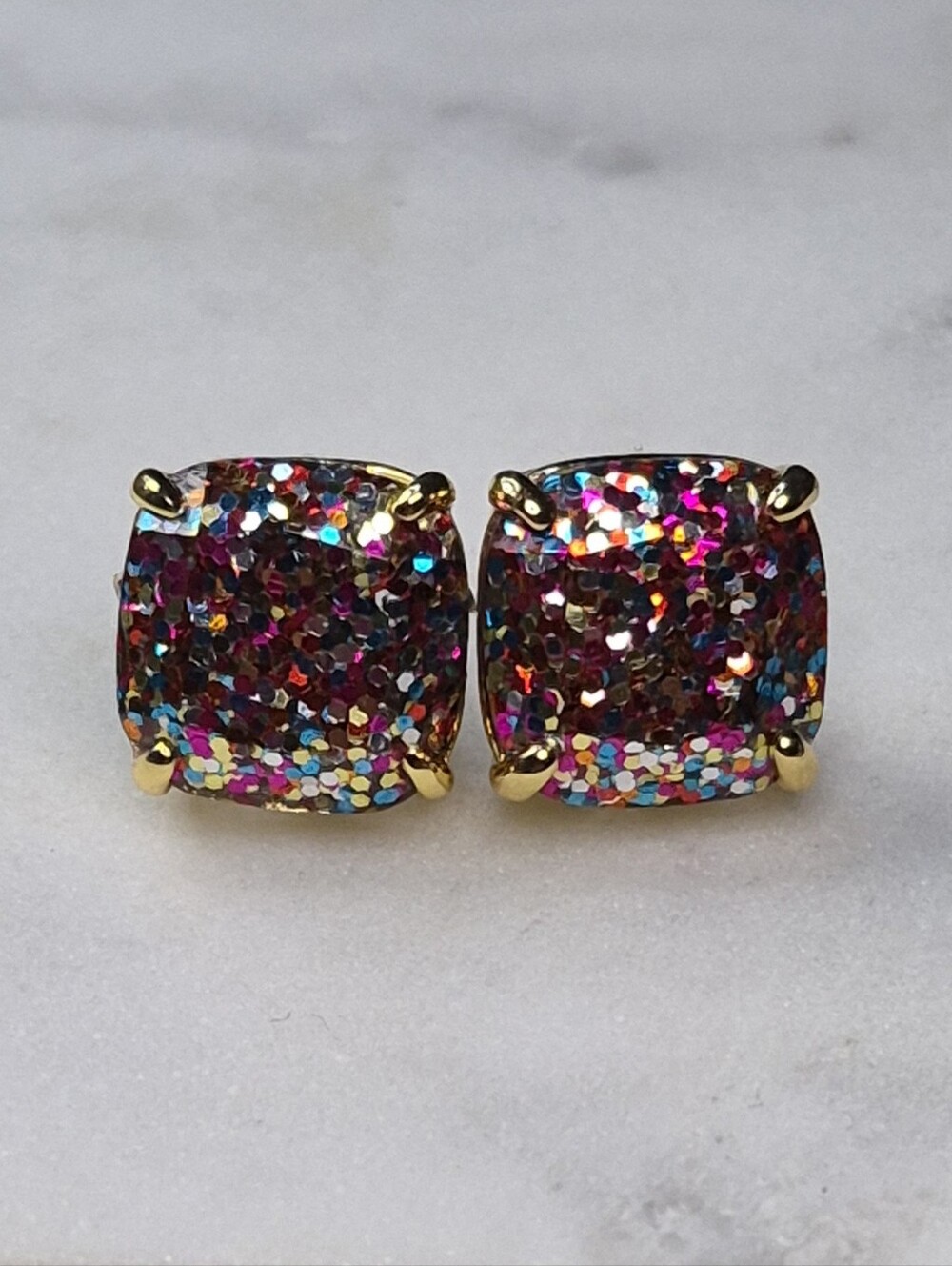 Kate Spade Colorful Confetti Glitter Statement Stud Earrings .5"